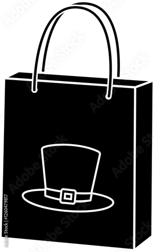 St. Patrick's day shopping paper bag Silhouette.
Saint Patricks day gift bag icon isolated. 
Transparent background.	
