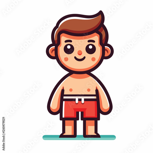 Cute Child Cartoon Character in Swimwear - Flat Illustration