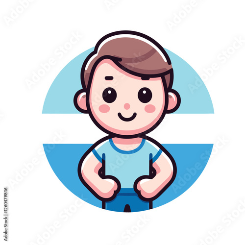 Cute Cartoon Boy Illustration in Kawaii Style with Blue Background