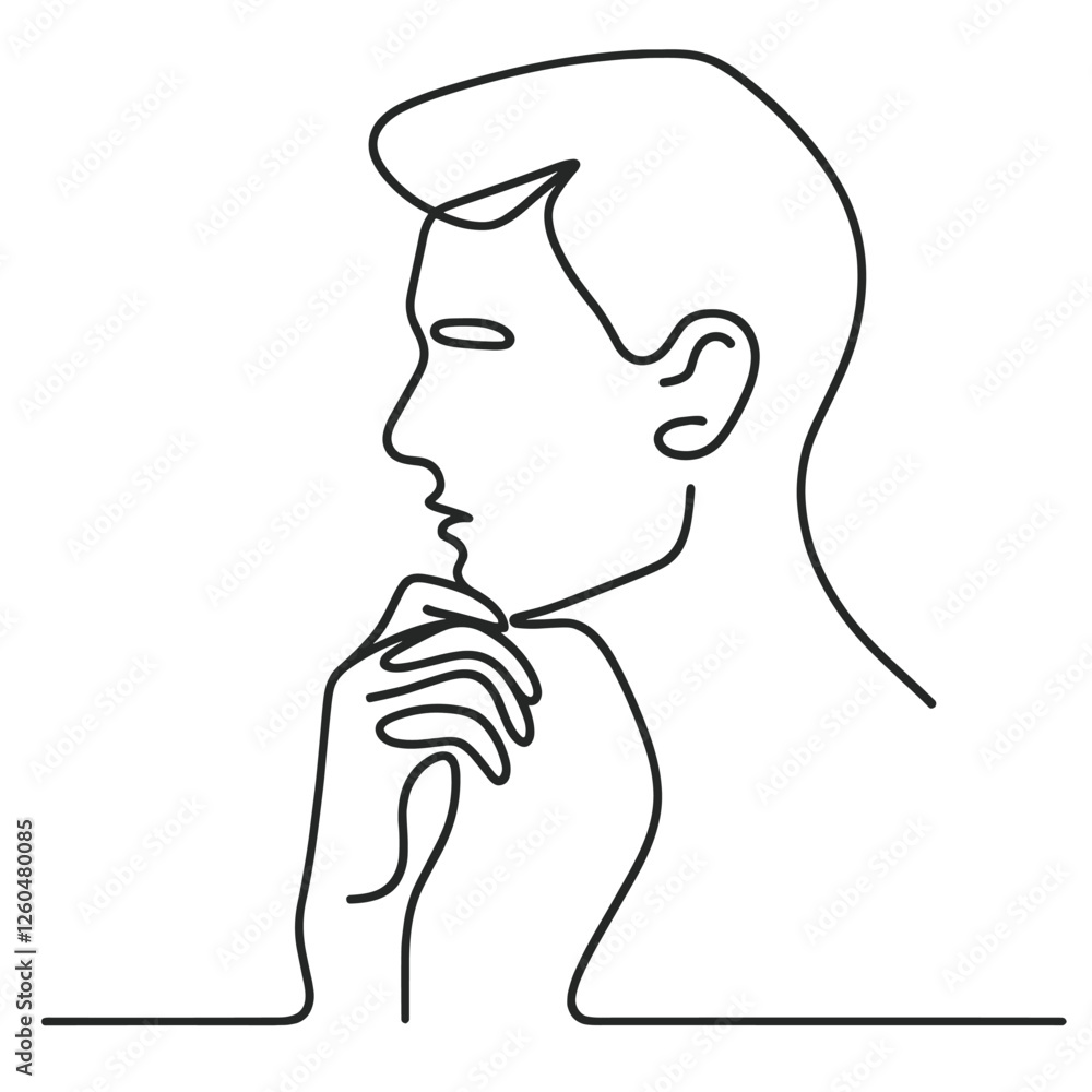 Contemplative Profile One-Line Art - Minimalist Outline Illustration Contemplative Profile One-Line Art - Minimalist Outline Illustration