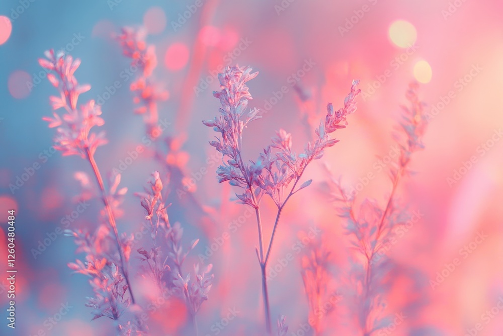 Fototapeta premium Pastel Pink and Blue Flowers in Soft Sunlight