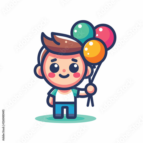 Cute Cartoon Child with Colorful Balloons - Adorable Character Illustration for Kids