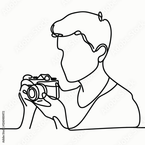 One Line Minimalist Portrait of Person Holding Camera