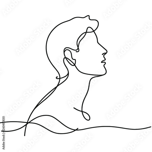 Minimalist One Line Art of a Contemplative Face Profile in Black and White