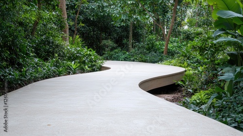 Obraz na płótnie Winding concrete path through lush tropical garden. Possible use stock photo w salonie
