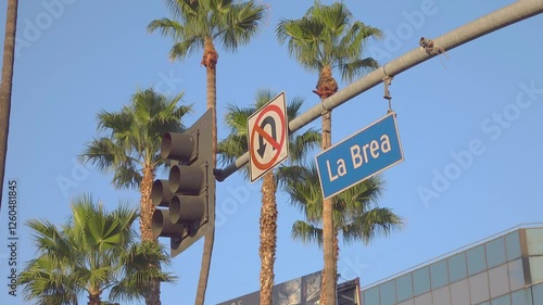 Close-up of the Hollywood Boulevard street sign in Los Angeles, USA in 4K