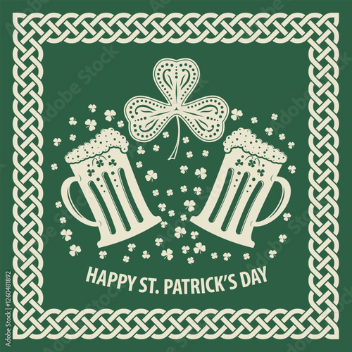 St. Patrick's Day Holiday poster with Beer mugs. Vector illustration