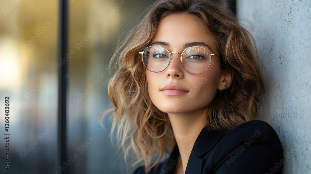 Confident businesswoman enjoying a peaceful outdoor break, with soft natural lighting and a modern architectural background for a balanced composition. Confident businesswoman enjoying a peaceful outdoor break, with soft natural lighting and a modern architectural background for a balanced composition.