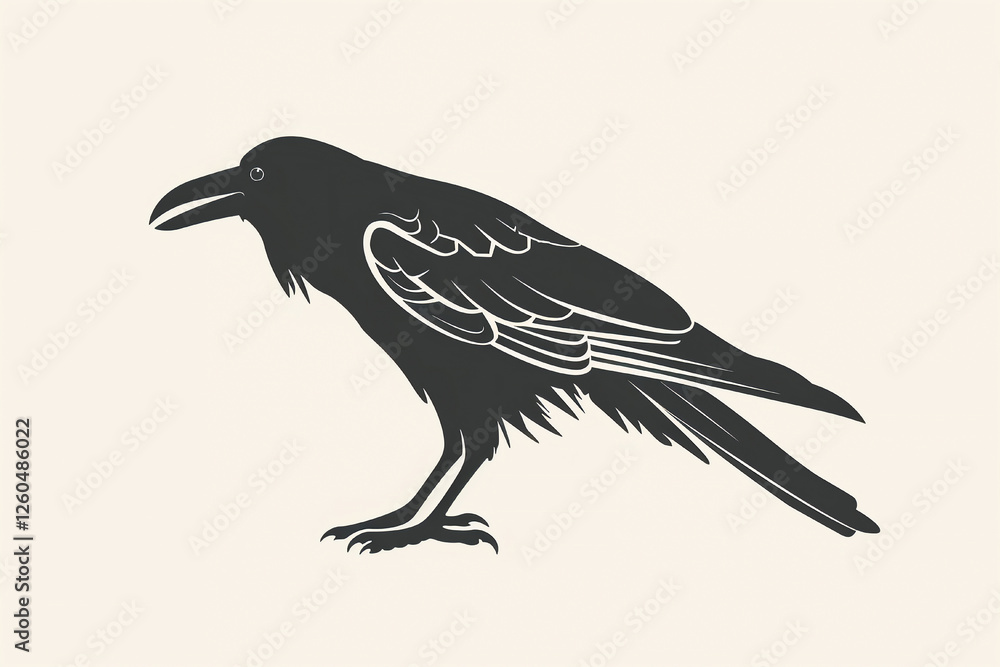 Obraz premium Stylized raven illustration with detailed wings and sharp lines, representing mystery and elegance.