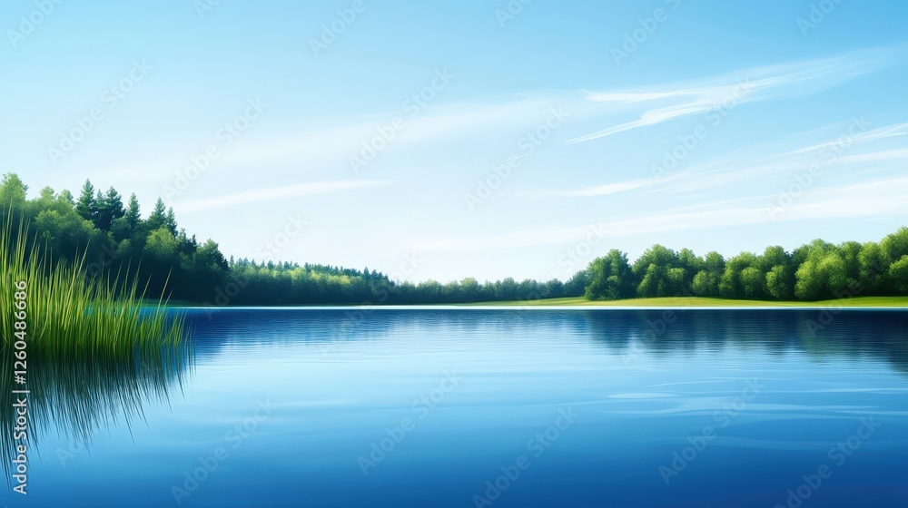 A serene lake surrounded by lush greenery under a clear blue sky. The tranquil waters reflect the vibrant colors of nature, creating a peaceful and calming atmosphere. A serene lake surrounded by lush greenery under a clear blue sky. The tranquil waters reflect the vibrant colors of nature, creating a peaceful and calming atmosphere.