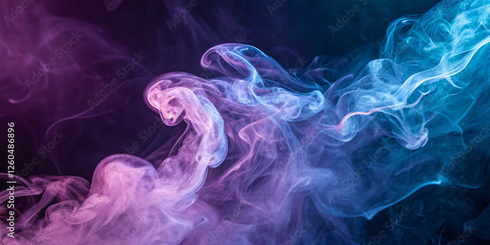 Fototapeta premium Ethereal abstract smoke swirling with gradient hues of purple and blue, creating a mystical and dreamy background