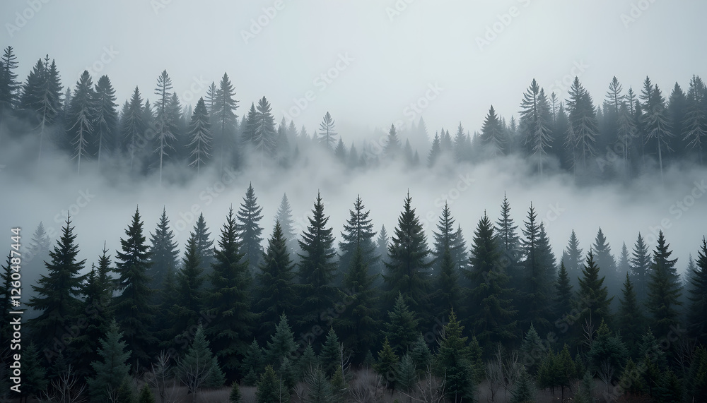 Obraz premium Misty evergreen forest