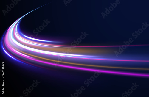 Colored shiny sparks of spiral wave. Curved bright speed line swirls. Shiny wavy path. Rotating dynamic neon circle. Magic golden swirl with highlights. Glowing swirl bokeh effect. vector png