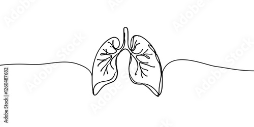 Lungs Hand drawn icon continuous line drawing. Human organs Creative abstract art background, Single continuous line art of lungs. Lungs human organ one line illustration