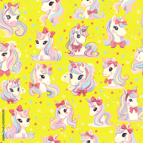 Seamless Pattern Design with Colorful Unicorns and Stars on a Background – Perfect for Home Textiles, Fabric Design, Wall Decor, Scrapbooking, Digital Paper, Notebooks, and More