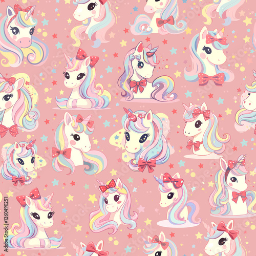 Seamless Pattern Design with Colorful Unicorns and Stars on a Background – Perfect for Home Textiles, Fabric Design, Wall Decor, Scrapbooking, Digital Paper, Notebooks, and More