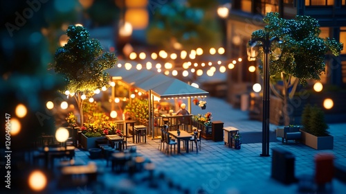 3D Rendering of Outdoor Cafe City Isometric Miniatur
