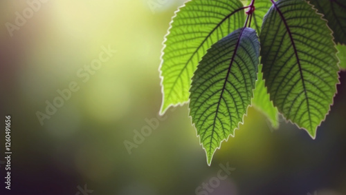 Background with green leaves close-up and free space for text.
