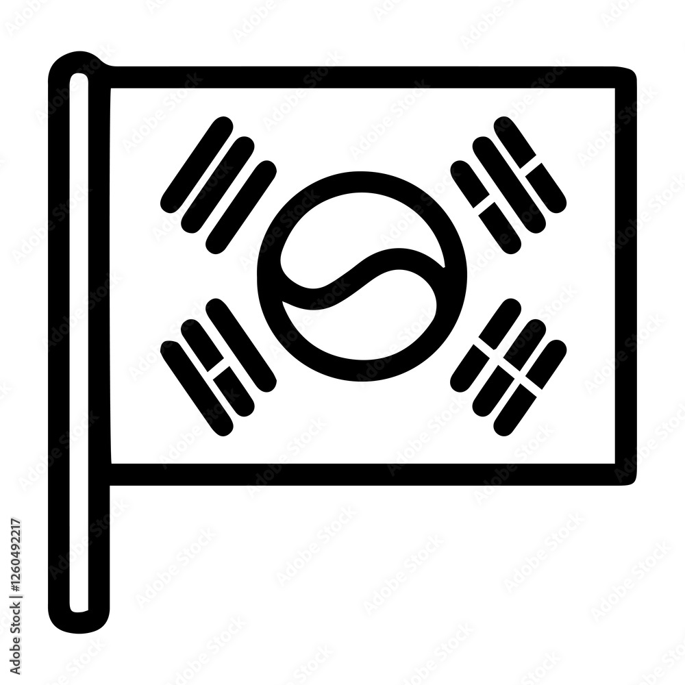 Line art illustration of the flag of South Korea. Symbolizes South Korea, Korean culture, history, independence, and identity. Perfect for travel, culture, history, and patriotism concepts Line art illustration of the flag of South Korea. Symbolizes South Korea, Korean culture, history, independence, and identity. Perfect for travel, culture, history, and patriotism concepts