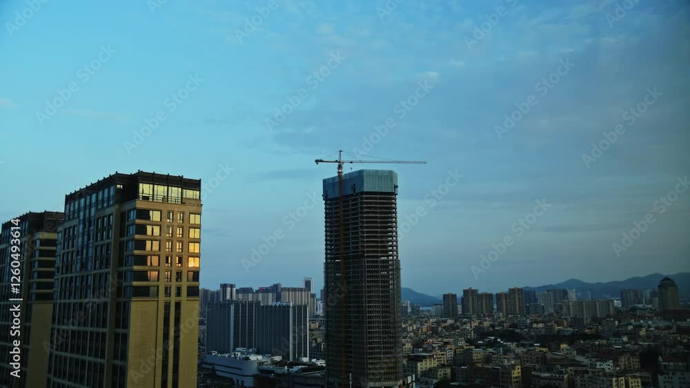 Time lapse of modern city from sunset to night