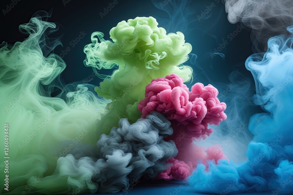 Dynamic Colorful Smoke and Haze in Chartreuse Raspberry Smoke Grey and Cobalt Blue
