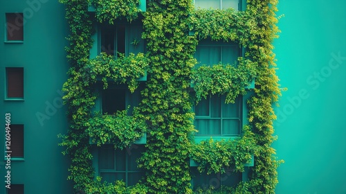 Green Vines Covering Urban Building Walls Creating a Natural Oasis in the City