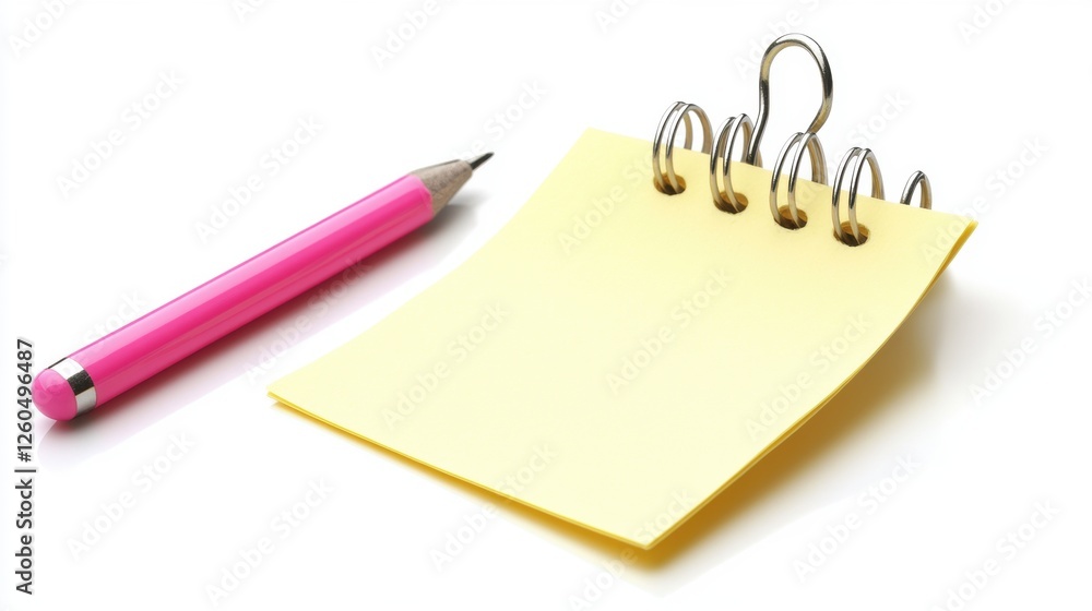 Contemporary Workspace with Blank Notepad and Pink Pen Ready for Creative Ideas Contemporary Workspace with Blank Notepad and Pink Pen Ready for Creative Ideas