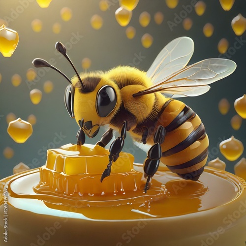 Portrait of a bee flying on honey. Illustration for multiple uses