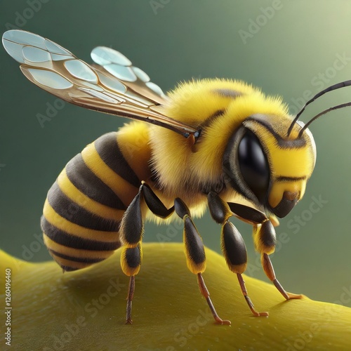 Portrait of a bee flying on a flower