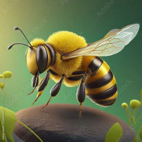 Portrait of a bee flying on a flower