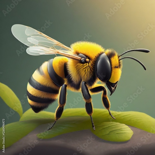 Portrait of a bee flying on a flower