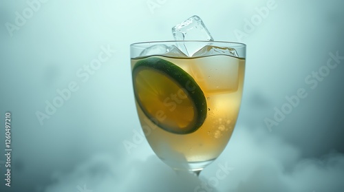 Cocktail with lime and ice in a glass