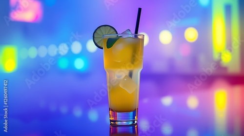 Cocktail with lime and ice in a glass