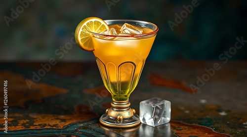 Cocktail with lime and ice in a glass