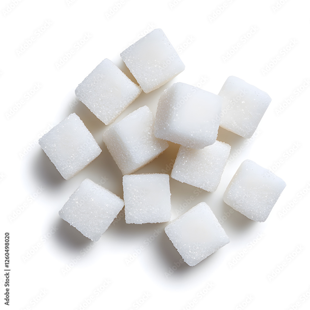 A few pieces of white sugar cubes, isolated on white background A few pieces of white sugar cubes, isolated on white background