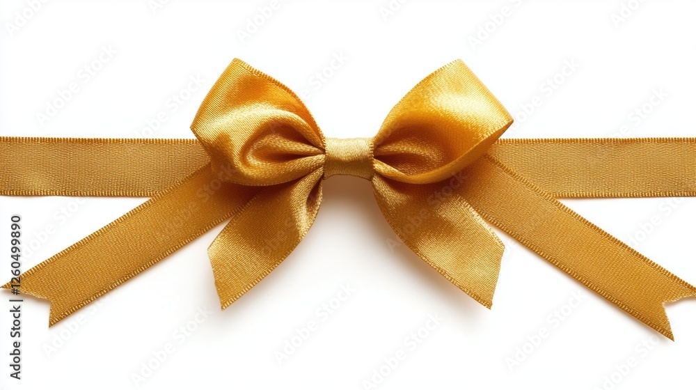 Elegant Gold Ribbon Bow on a White Background for Gift Wrapping and Decoration Elegant Gold Ribbon Bow on a White Background for Gift Wrapping and Decoration
