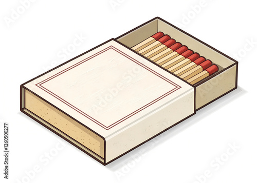 A box of matches is depicted with the matches visible inside.

