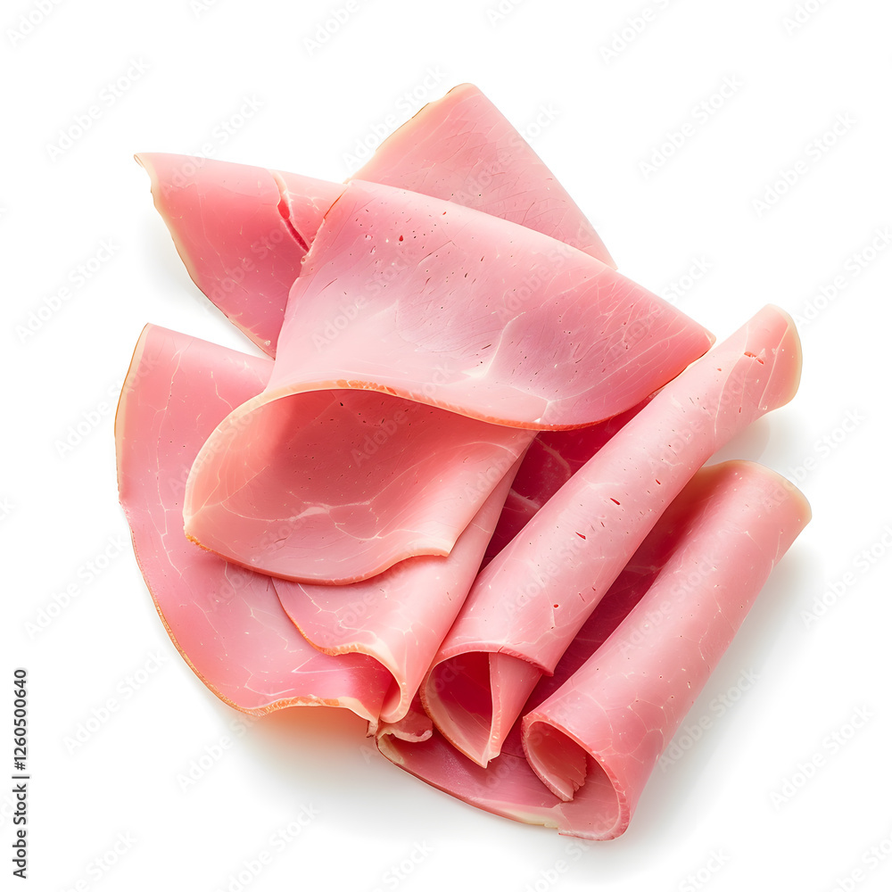 Top view sliced boiled ham isolated on white background Top view sliced boiled ham isolated on white background