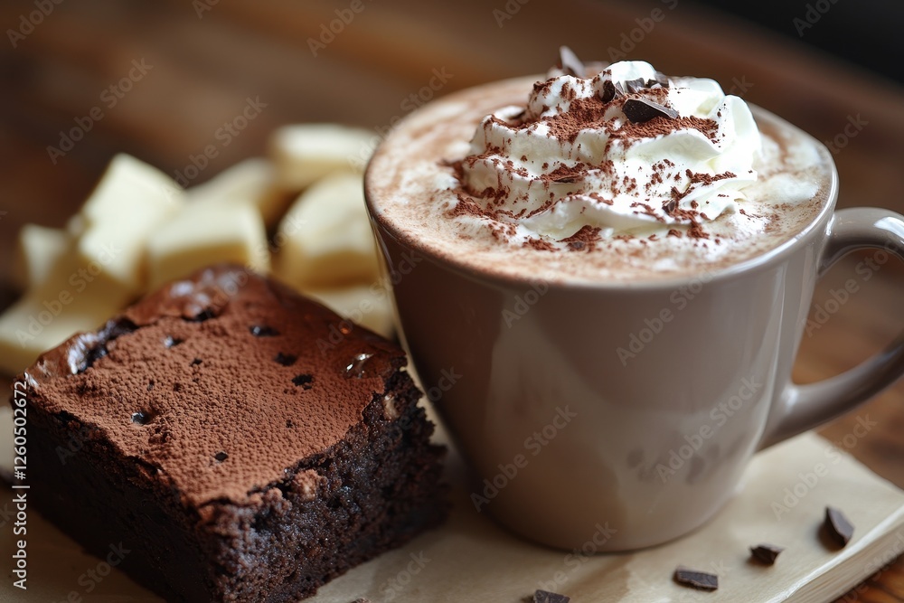 Hot chocolate, brownie, white chocolate, cafe, dessert Hot chocolate, brownie, white chocolate, cafe, dessert