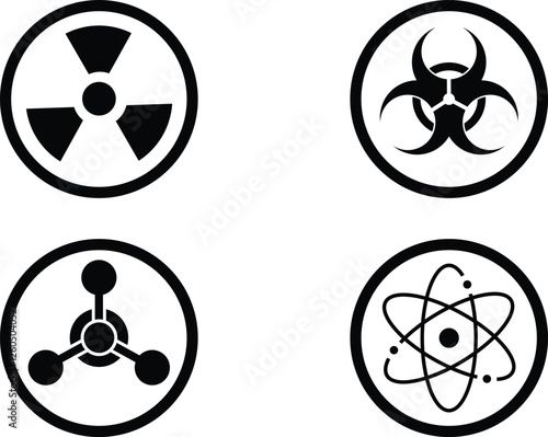 nuclear Radiation chemical biological icon set, Toxic sign, Biohazard symbol