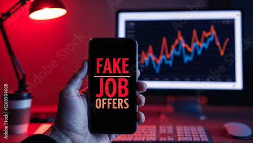 Alert on fake job offers, Protecting Against Fake Job Scams: Smartphone Warning and Security Concept