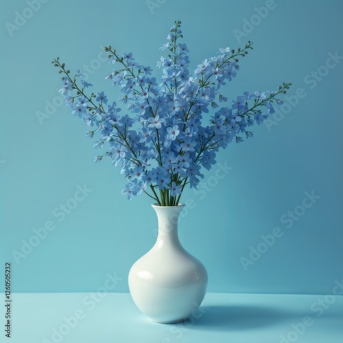Obraz na płótnie Blue Flowers Bouquet. Blue flowers in a white vase on a blue background. w salonie