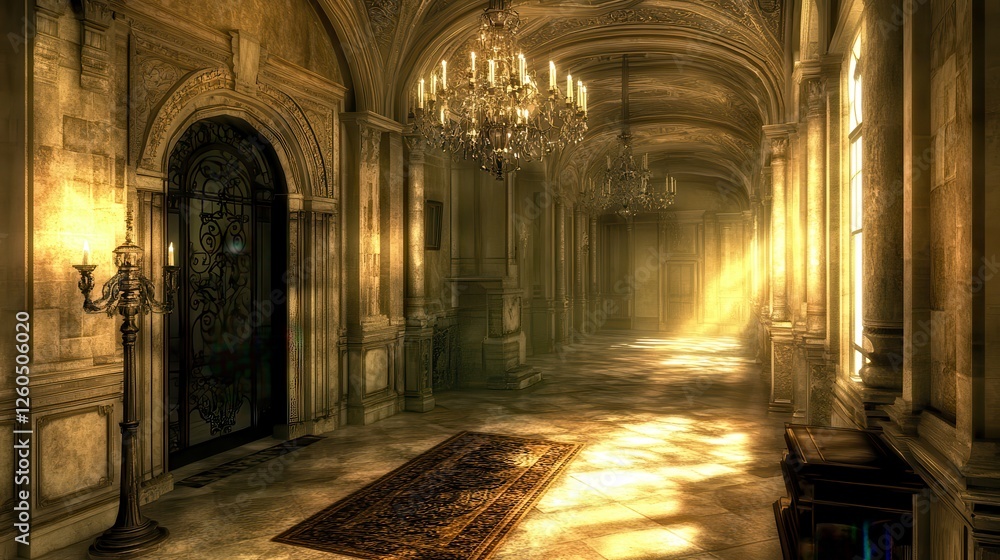 Fototapeta premium Sunlit Hallway In An Old Elegant Mansion