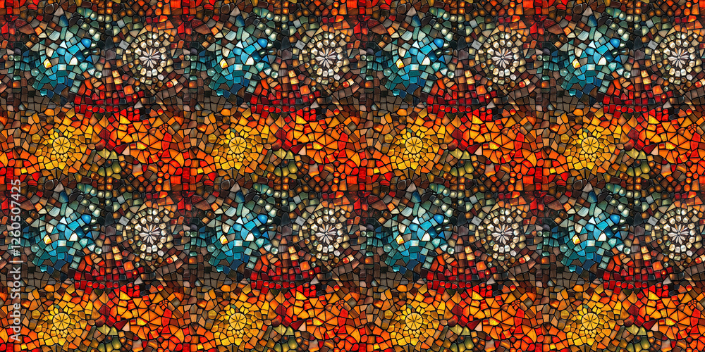 Vibrant abstract stained glass mosaic with colorful geometric patterns Vibrant abstract stained glass mosaic with colorful geometric patterns