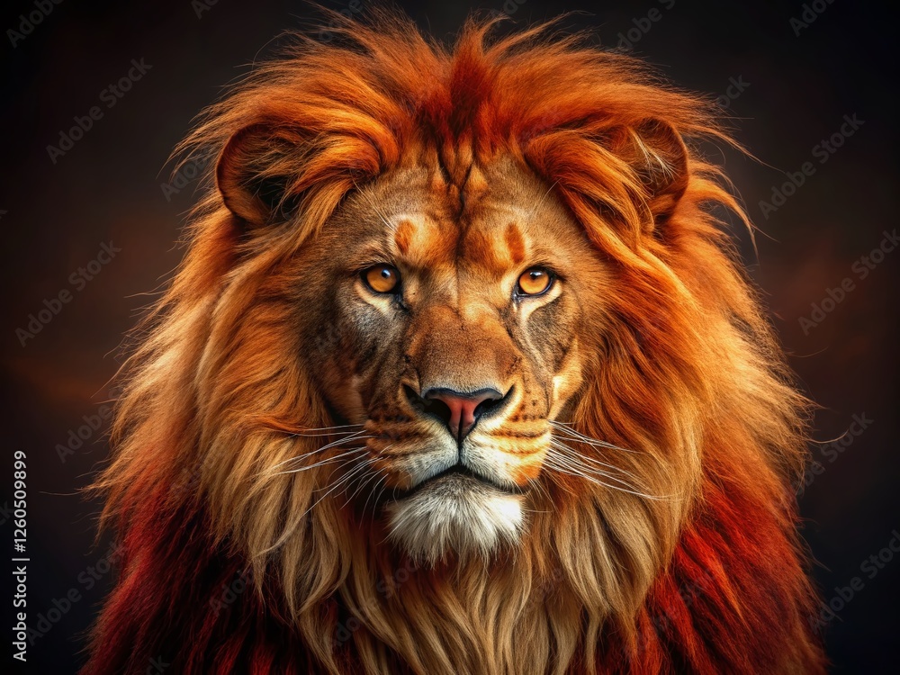 Majestic Red Lion with Black Nose and Fiery Eyes - Wildlife Stock Photo Majestic Red Lion with Black Nose and Fiery Eyes - Wildlife Stock Photo