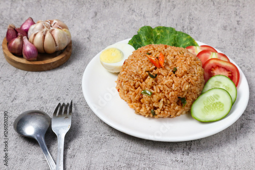 Bild auf Leinwand Delicious Spicy Nasi Goreng with Fresh Vegetables