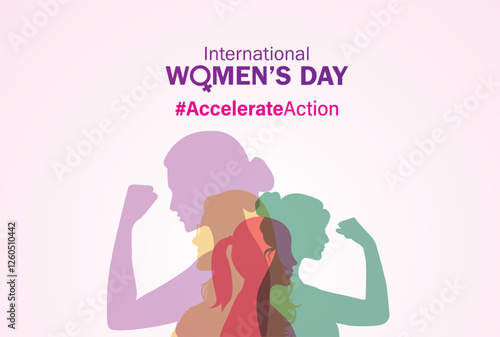 Accelerate action - International women's day concept poster. Woman sign illustration background. 2025 women's day campaign theme - #AccelerateAction