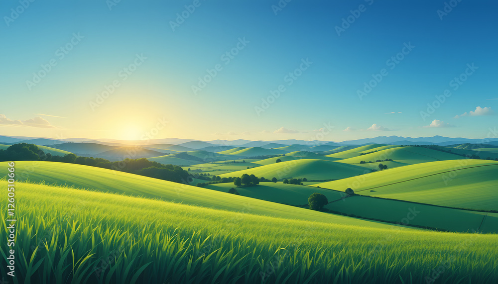 Obraz premium Sunrise over rolling green hills