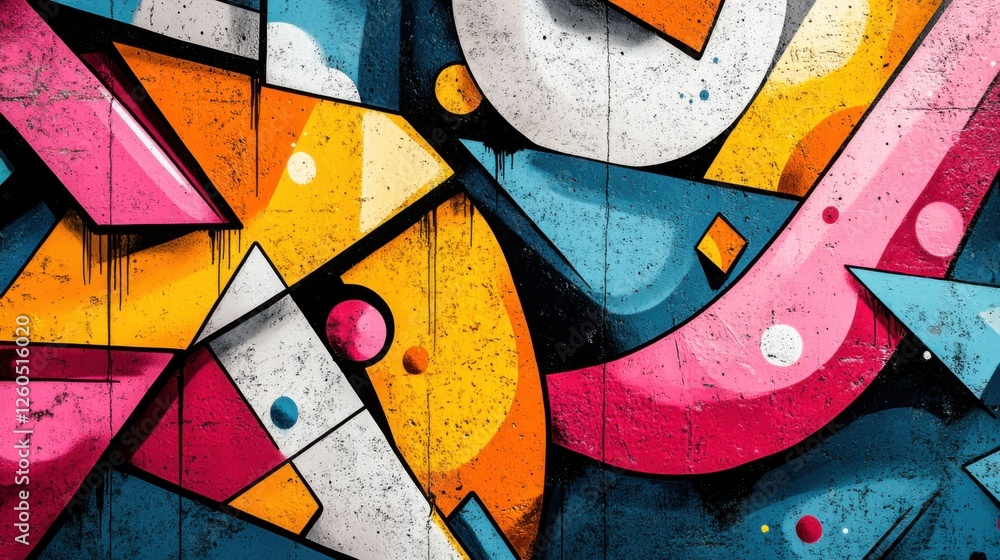 Fototapeta premium Abstract urban scene with graffiti art. Featuring colorful murals and street elements. Emphasizing urban culture and creativity. Ideal for street art and modern design projects.