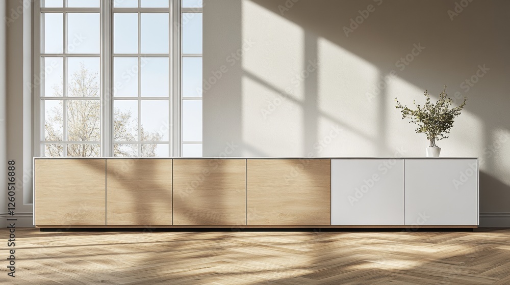 Modern Minimalist Furniture Showcase in Bright Room with Natural Light and Soft Textures Modern Minimalist Furniture Showcase in Bright Room with Natural Light and Soft Textures